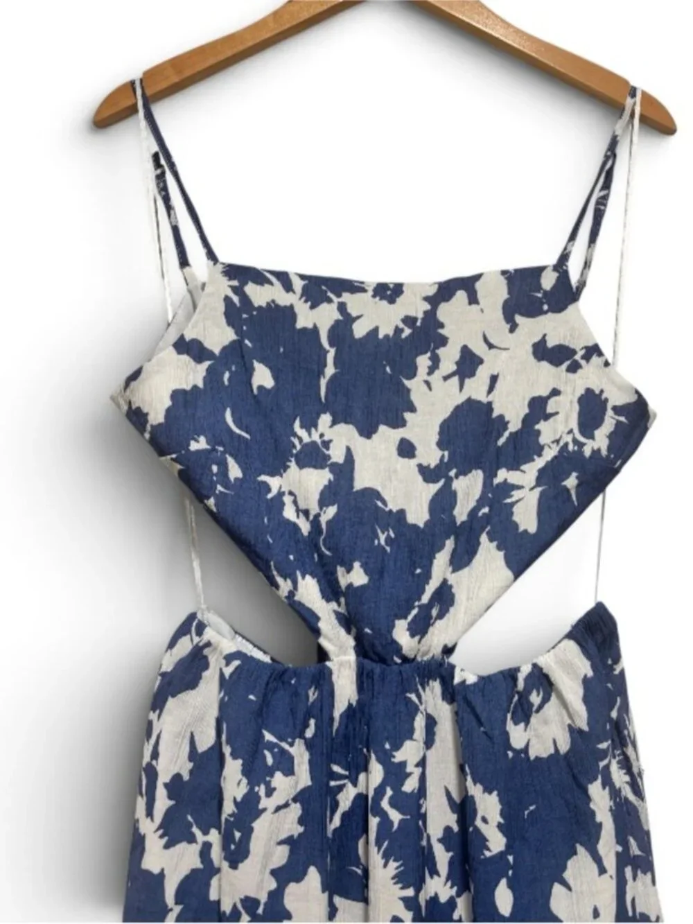 Abercrombie & Fitch Blue & White Cutout Maxi Dress Medium Lined Pockets